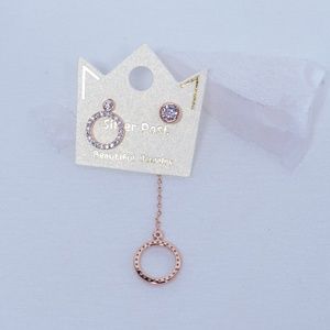 Gold Crystal Round Mismatch Drop Earrings